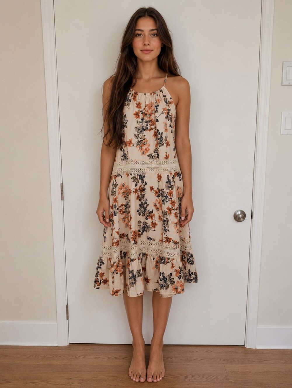 FLORAL BOHO LACE TRIM OPEN BACK DRESS SIZE XL